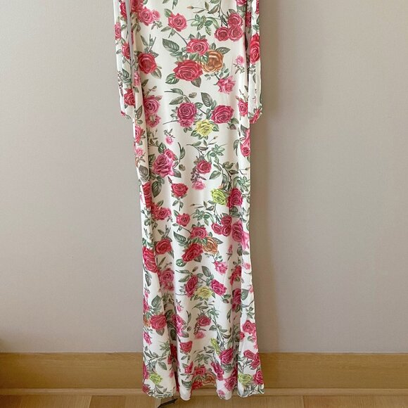 Anthropologie AFRM Off-The-Shoulder Maxi Dress Pink Roses Body-Con XXS Petite - Picture 10 of 10